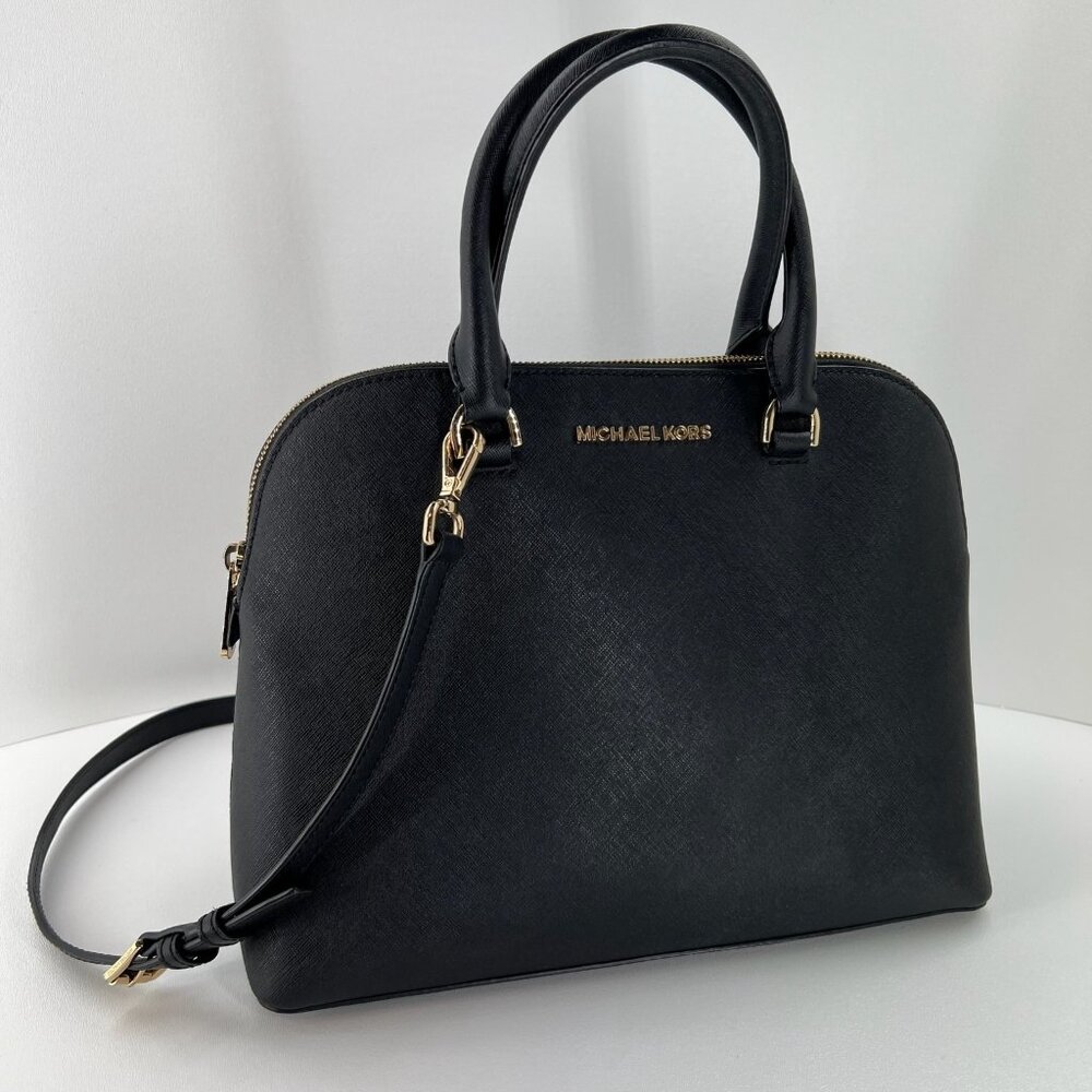Michael Kors Cindy Large Dome Satchel Crossbody Bag Women Saffiano Leather Black - Picture 3 of 15